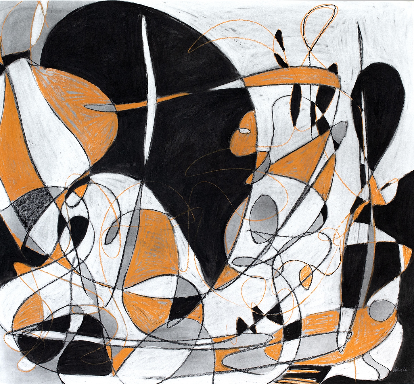 Dancing, 46 x 55 inches, conte crayon on paper, 2022