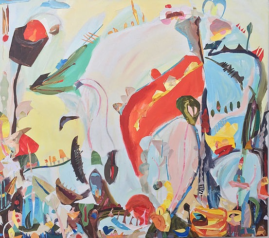 Summer Jazz, 2017, acrylic on canvas and paper collage, 40 x 45 inches (103 x 114 cm)