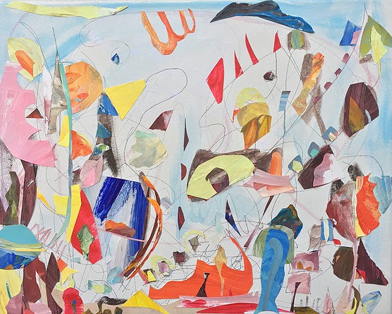 Amusement Park, 2017, Acrylic on canvas and paper collage, 16x20 inches