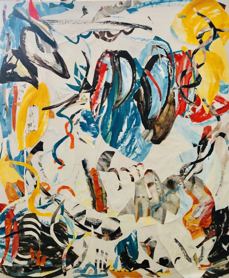 New Energies, 72 x 60 inches, acrylic and paper collage on canvas, 2019