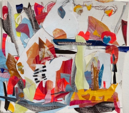 One Love, Hot, 10 x 10 inches, acrylic and paper collage, 2018