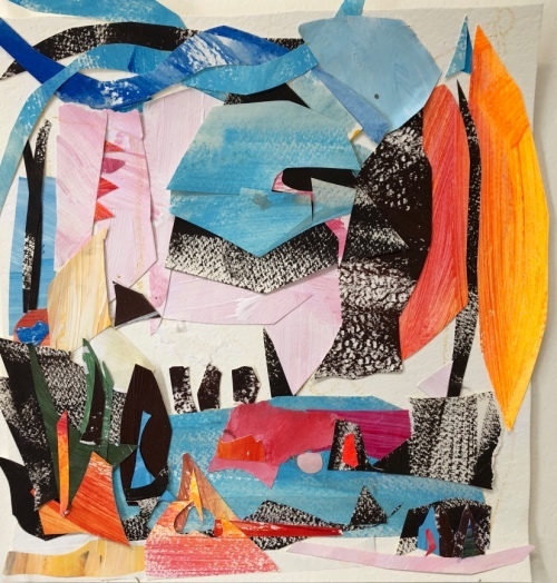 One Love, Landscape, 10 x 10 inches, acrylic and paper collage, 2018_