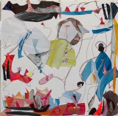 One Love, Line Dance, 10 x 10 inches, acrylic and paper collage, 2018