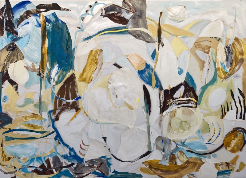 Venetian Air, 78 x 118 inches, Acylic and paper collage on canvas 2019