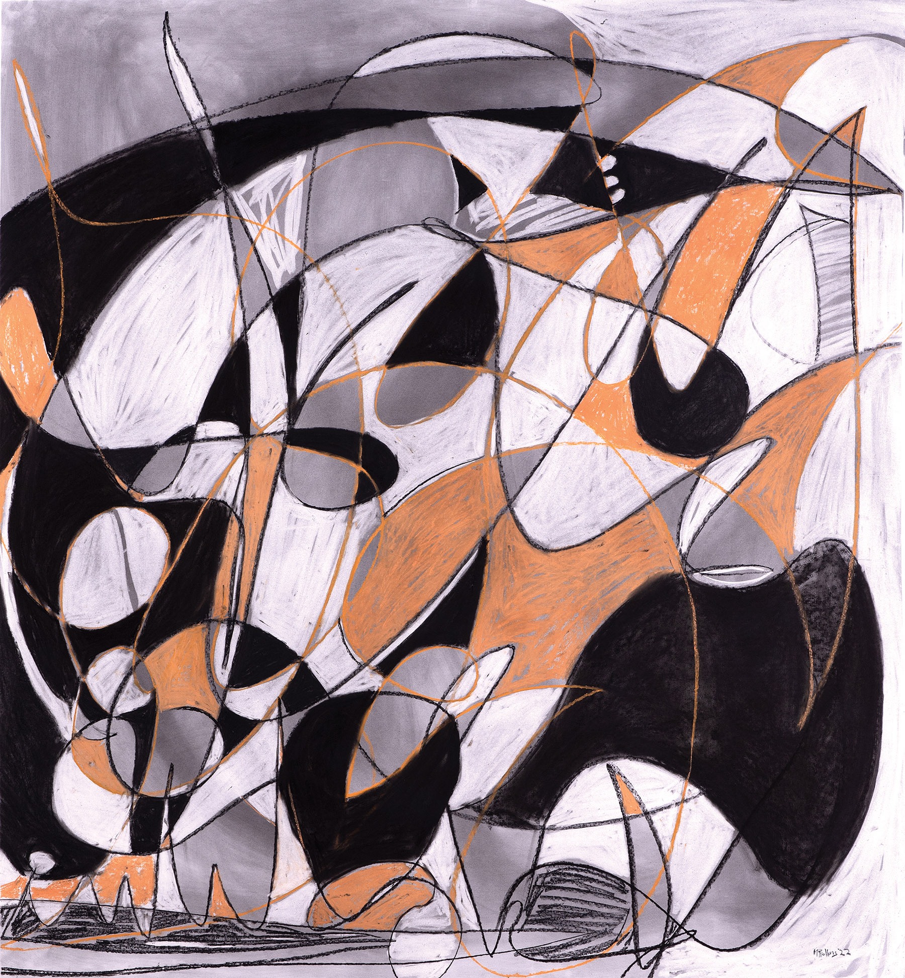 On theScene, 61 x 56 inches, conte crayon on paper, 2022