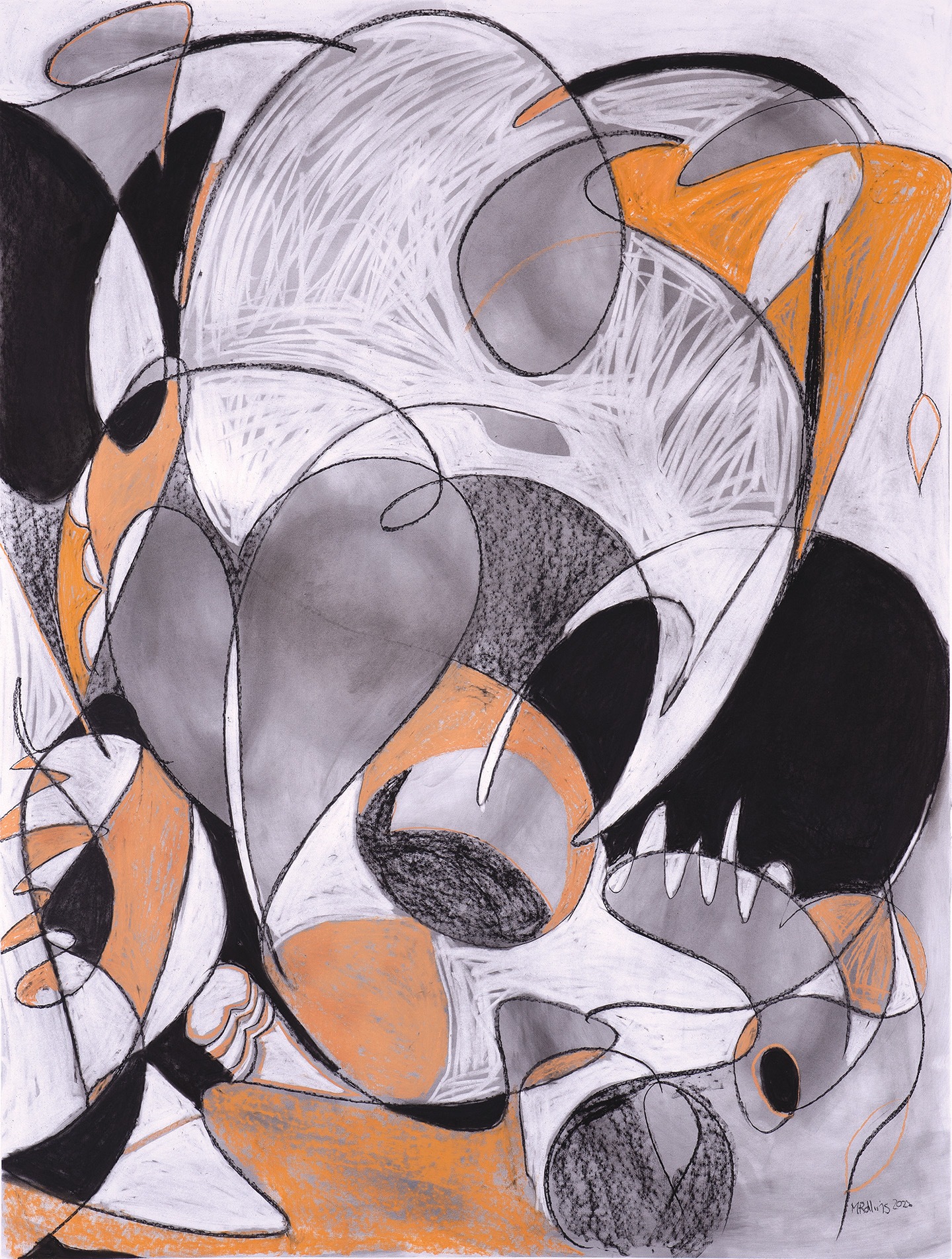 Bright, 72 x 55 inches, conte crayon on paper, 2022