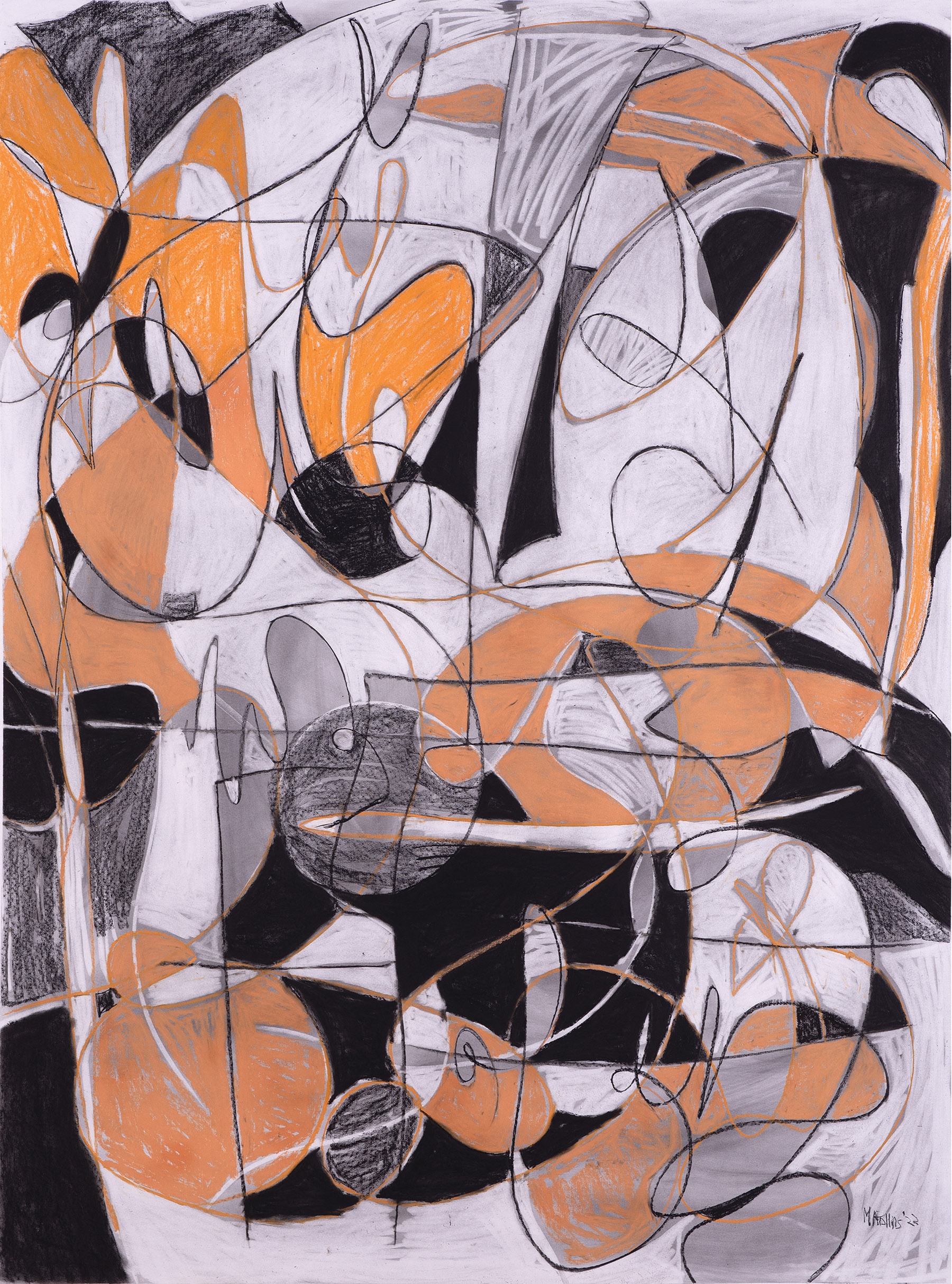 Try To Sit Still, 73 x 55 inches, conte crayon on paper, 2022