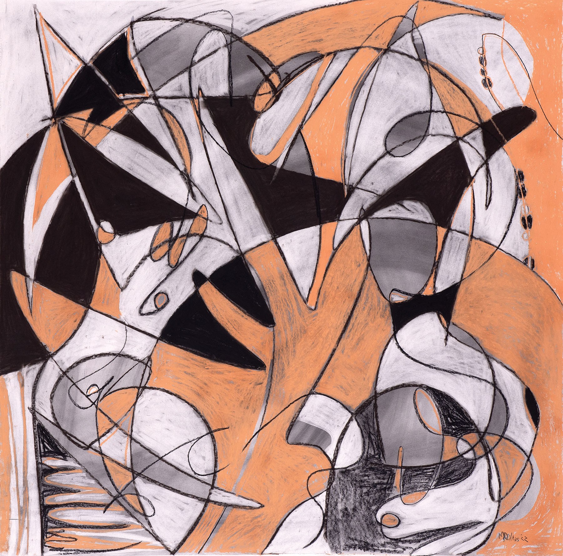 Yes, 55 x 56 inches, conte crayon on paper, 2022