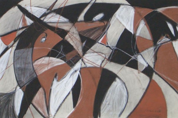 Crowded, 2008, charcoal and conte crayon on paper, 25 x 36 inches (63.5 x 91.44 cm)