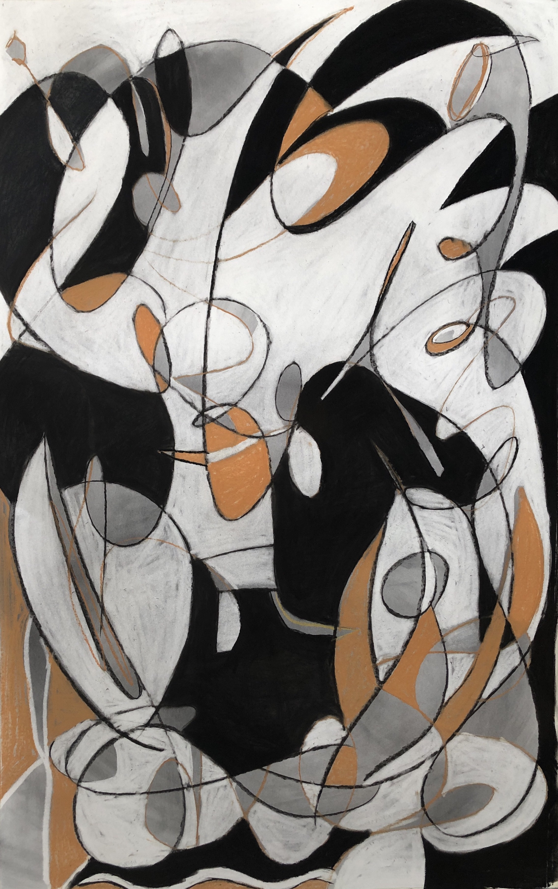 Fast Tempo, 54 x 35 inches, charcoal and conte crayon on paper, 2019