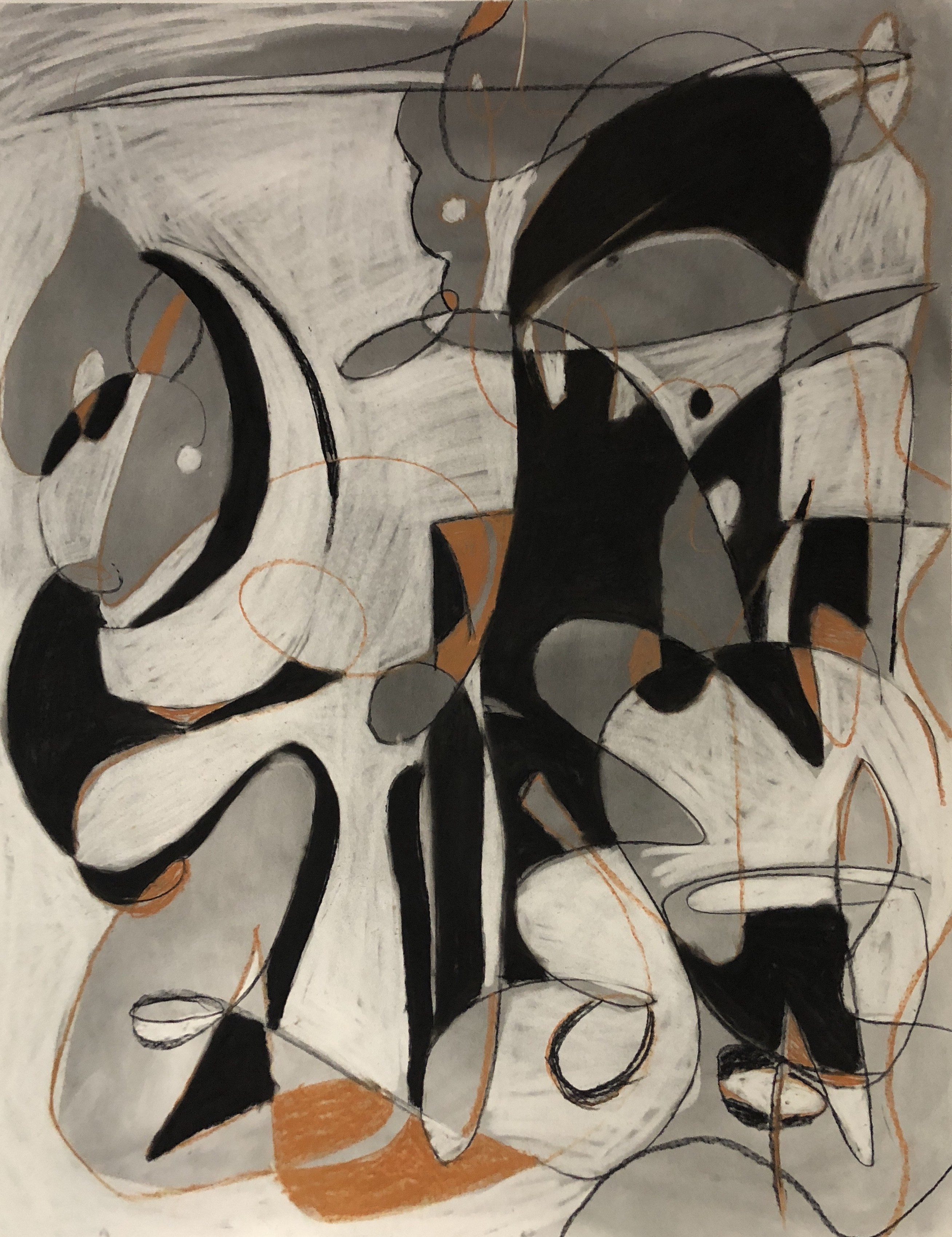Paris Vibe, 54 x 35 inches, charcoal and conte crayon on paper, 2019