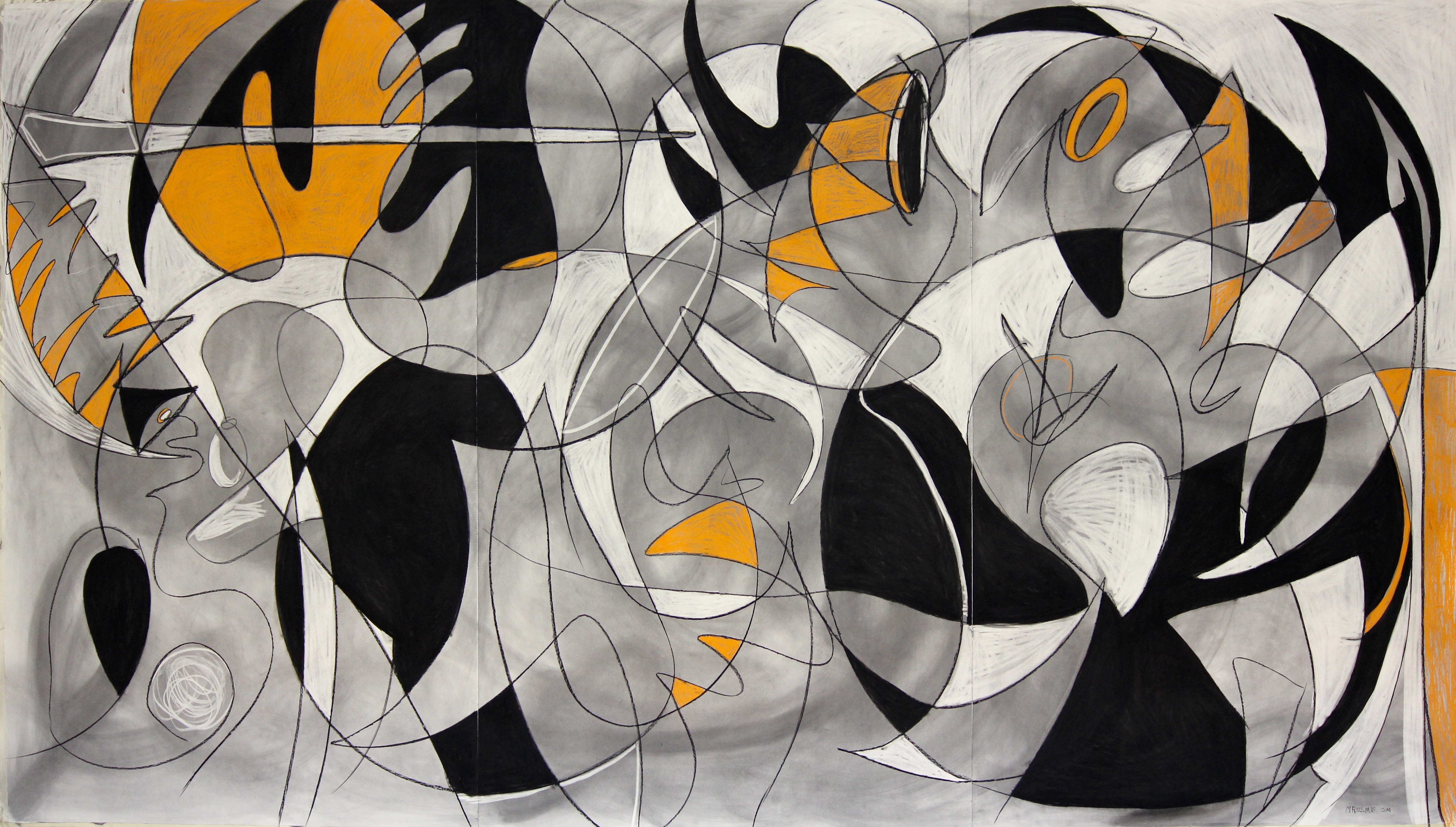 Wheel Drawing, 2011, 240cm x 420cm, 94 x 165inches,charcoal and conte crayon on paper, 2011