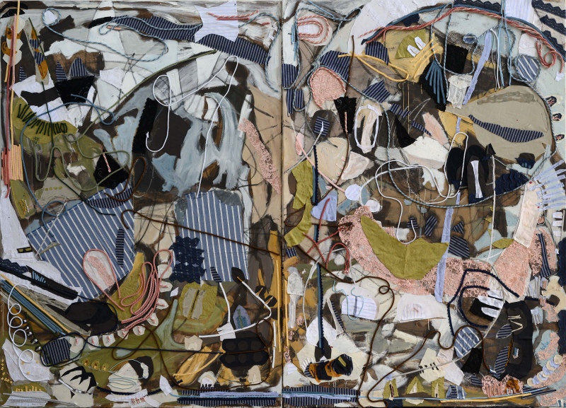 Crosstown Traffic, oil and fabric on canvas, 93 x 129 inches, 2024