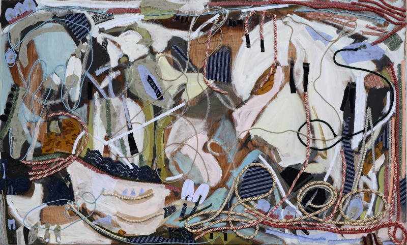 What you already know, oil and fabric on canvas, 35.5 x 59 inches, 2024